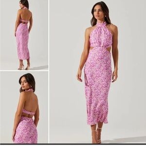 Astr Pink Halter Sundress for Wedding Guest